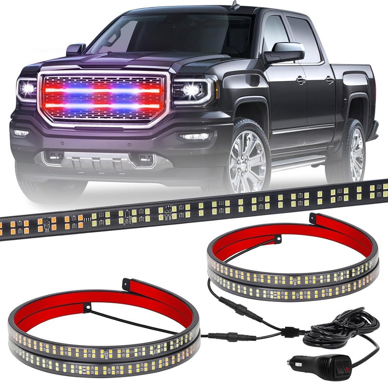 XRIDONSEN 2 قطعة 30 بوصة أضواء شرطة شريط شبكة الشاحنة 360 LED أضواء حمراء زرقاء وامضة تحذير خطر سلامة شبكة ضوء طوارئ لسيارات إنفاذ القانون والشاحنات والسيارات البيك أب - Image 1
